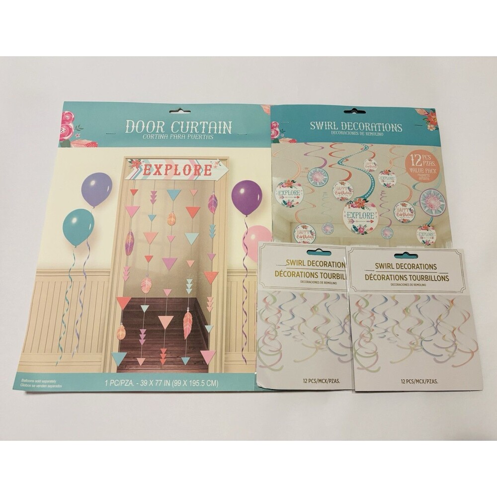 Pastel Explore & Adventure Theme Girls’ Birthday Party Decoration Lot, Supplies